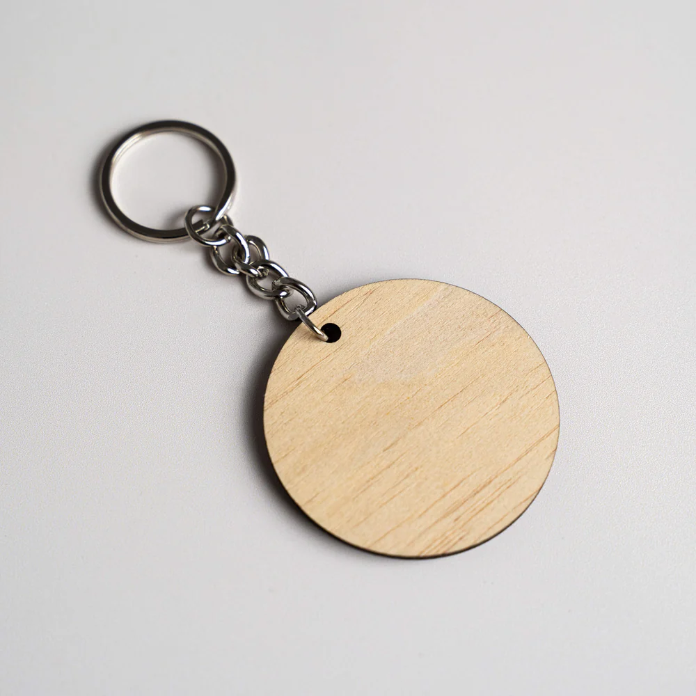 Personalised Round Timber Key Ring