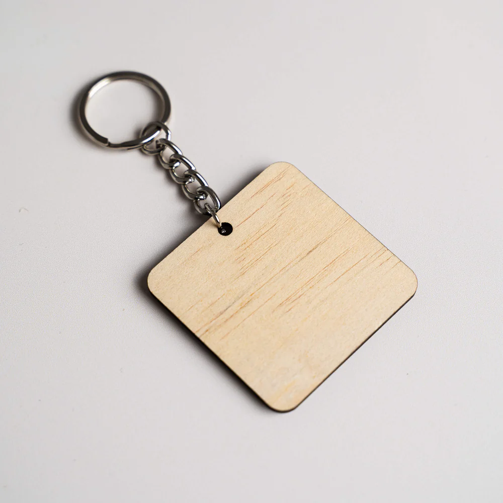 Personalised Square Timber Key Ring