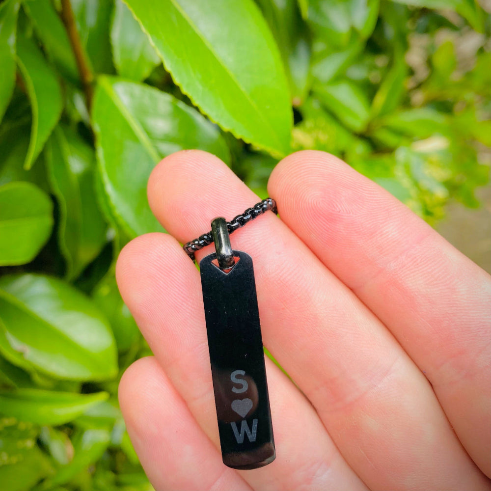 mens personalised black necklaces