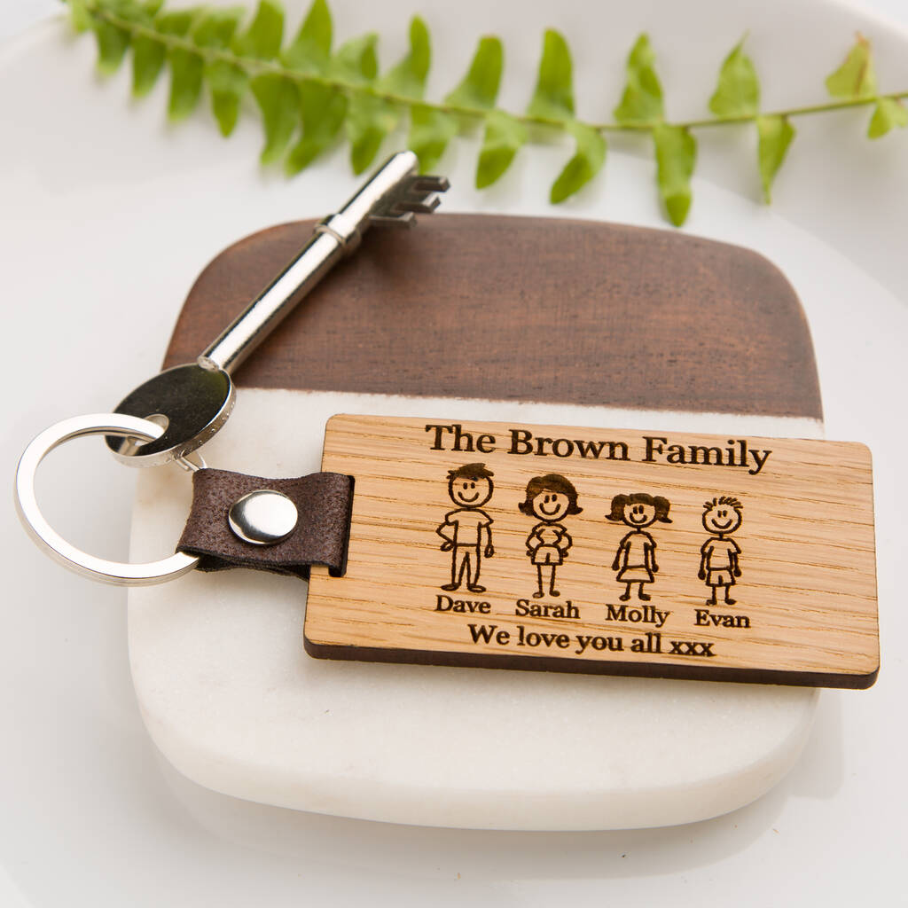 Family Personalised Engraved Wooden Keyring