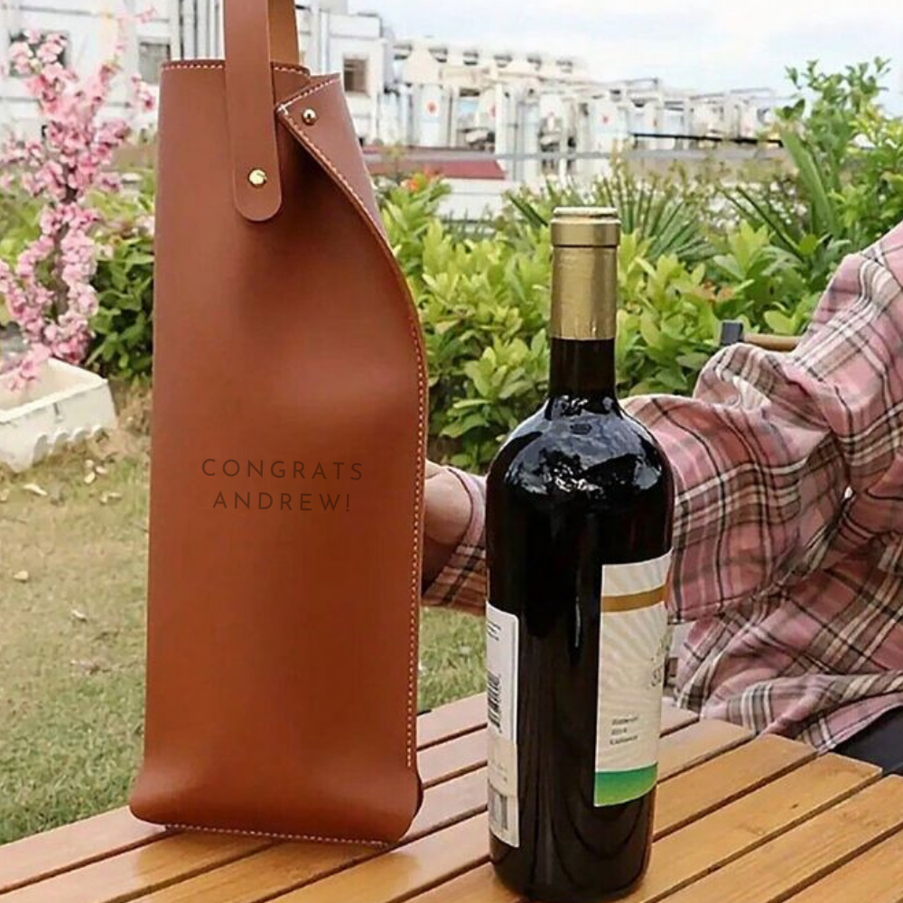 Engraved Wine Leather Carrier