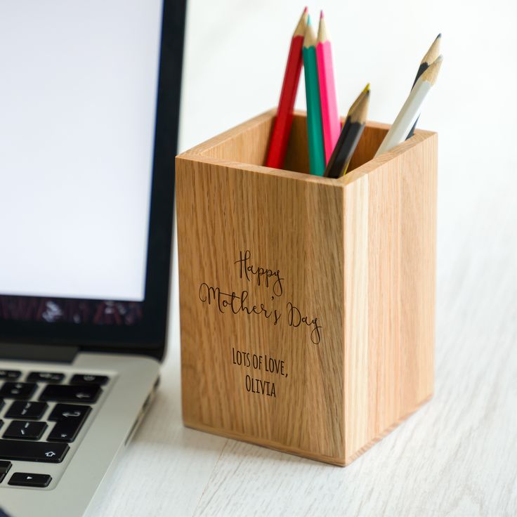 personalised wood pencil and pen holder 