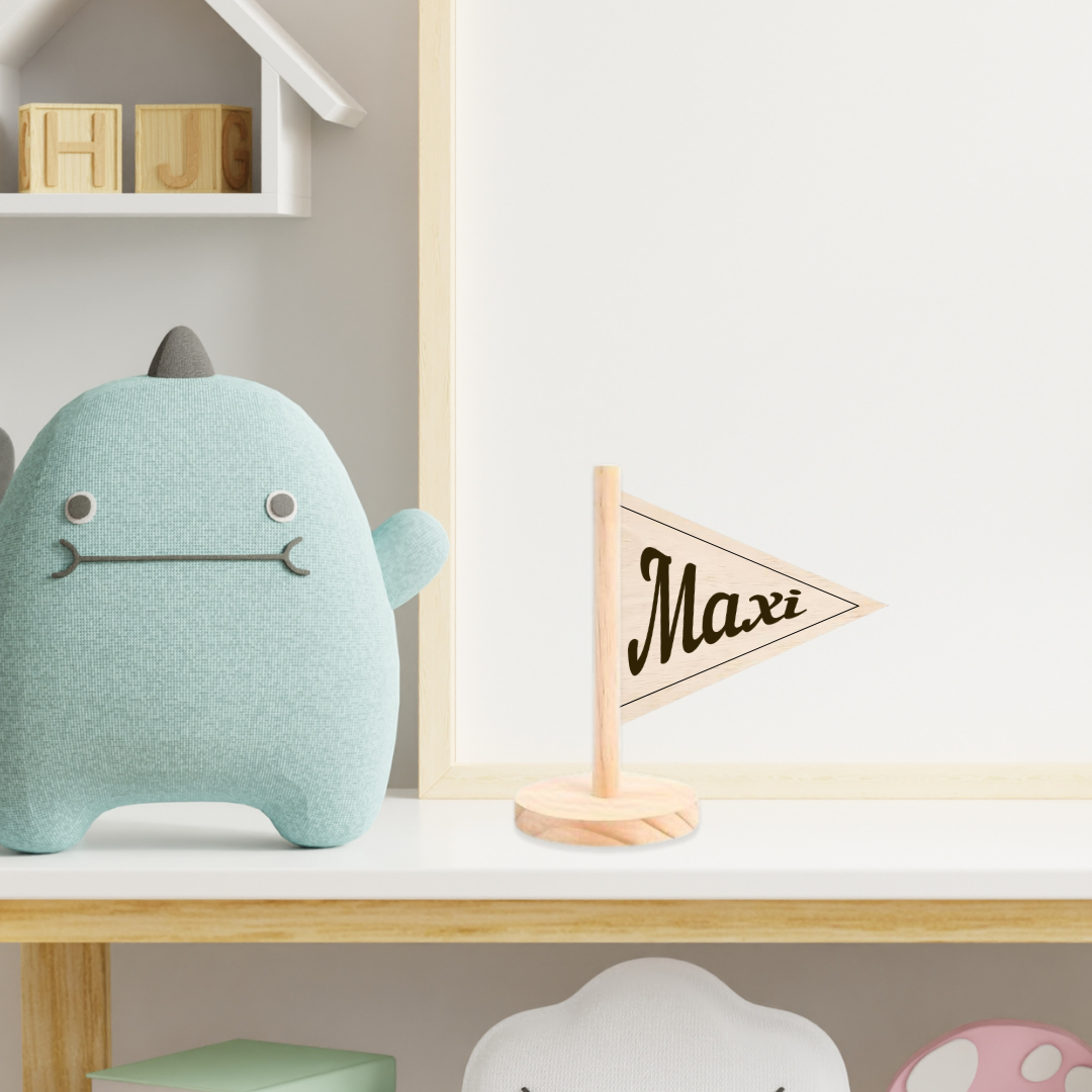 Personalised Wooden Pennant Flag and Base